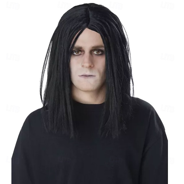  czarna, groźna peruka na Halloween – ciemna peruka na cosplay, imprezy kostiumowe, odgrywanie ról i straszne wydarzenia