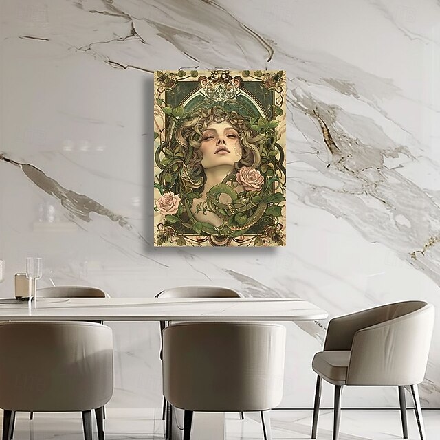 Art Deco Medusa Canvas Wall Art Snake and Rose Design Vintage Style