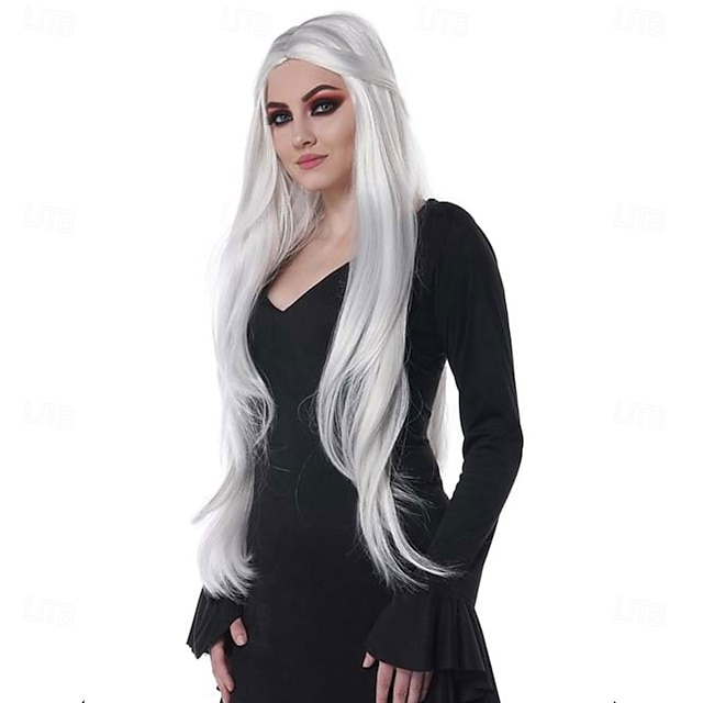  Perucă albă lungă pentru femei, 71 cm – ideală pentru Halloween, cosplay, petreceri în costume și look-uri fantastice