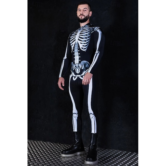  Totenkopf Halloween Bodysuit Ganzkörper-Catsuit Gruseliges Kostüm Kinder Erwachsene Herren Damen Jungen Halloween Karneval Tag der Toten Leistung Party Club Einfache Halloween-Kostüme Verkleiden