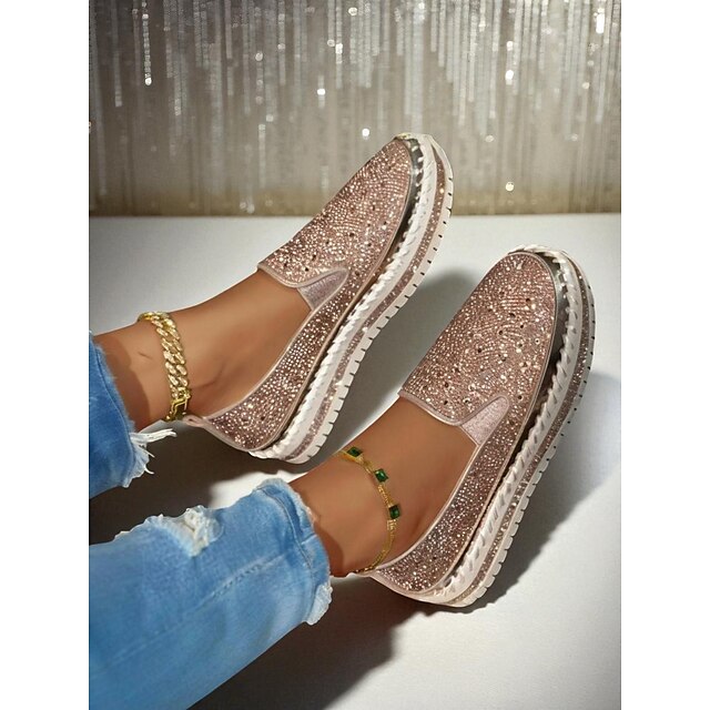  Tênis plataforma slip-on feminino com strass - sapatos casuais brilhantes para festas, para vida noturna e baladas