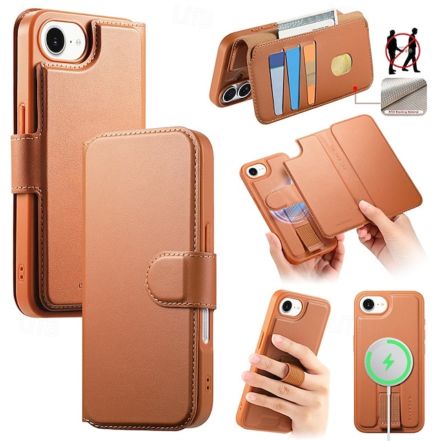  Phone Case For Apple AirTag iPhone 16 Pro Max Plus iPhone 15 14 Pro Max Plus iPhone 13 Pro Max Magnetic Adsorption Wallet Case Flip Cover with Stand Holder Detachable Support Wireless Charging Retro