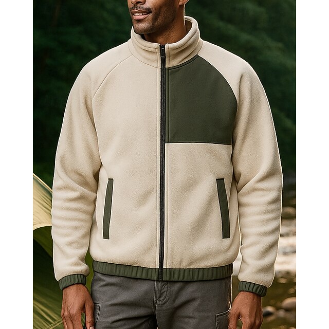  Per uomo Giacca da esterno Giacca da escursionismo Giacca in Pile Inverno All'aperto Patchwork Termico Caldo Top Nero Bianco Cachi