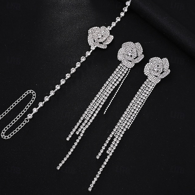  un parure de bijoux de mariée 2 Diamant Imitation 1 Collier Boucles d'oreilles Femmes Élégant Mode Luxe Adorable Superposé Amour Précieux Parure de Bijoux Pour Mariage Tenue de soirée Cadeau
