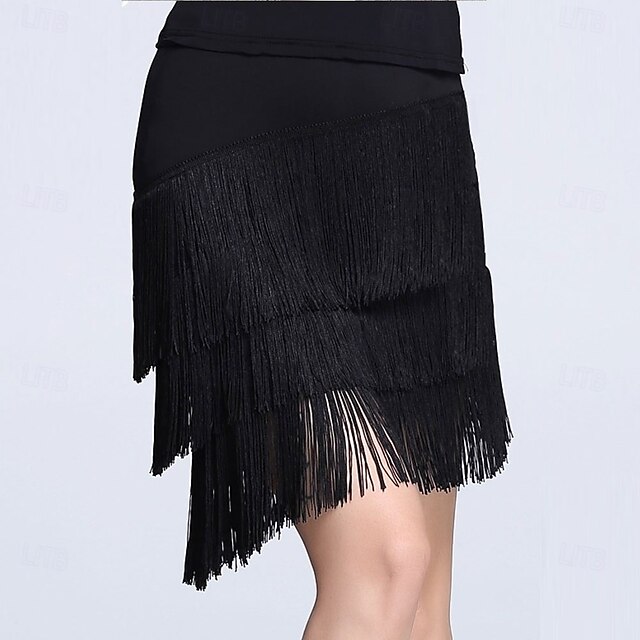  Damenhose mit Paillettenfransen für den Lateintanz – lange Hose mit weitem Bein für Gesellschaftstanz/Standard, Jitterbug &Square Dance-Aufführung/Übung
