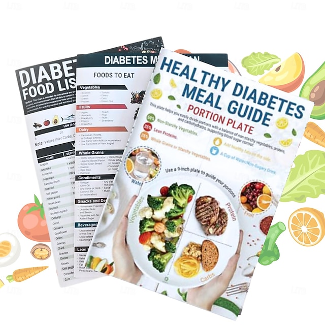  Diabetic Meal Planner 3-Piece Set Food Lists, Recipes, Charts, Guide for Blood Sugar Control