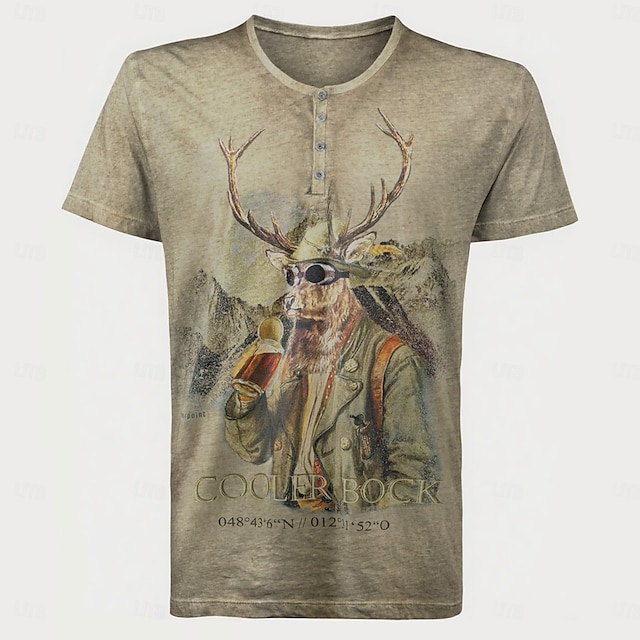  Oktoberfest Veado Combinação de camisetas Lederhosen Camisa Henley Bávaro Munique Alemão Arte Gráfica Para Homens Adulto Carnaval Cerveja Oktoberfest Impressão 3D Festa