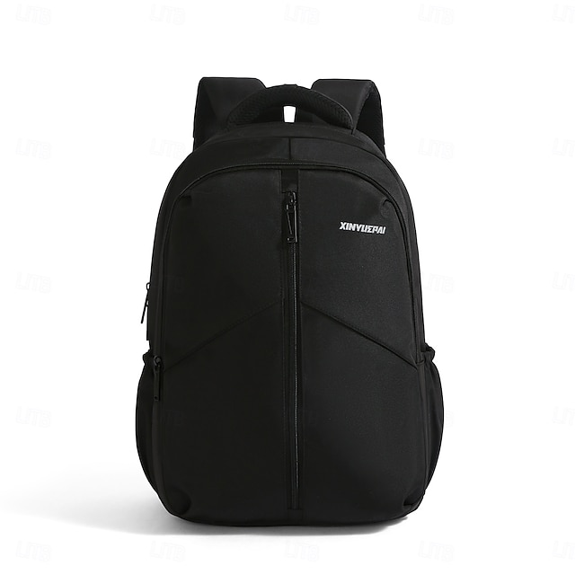  Schwarzer Laptop-Rucksack für Herren für Arbeit und Schule – wasserdichte, leichte Business-Tasche mit Reißverschlusstasche vorne und gepolsterten Riemen