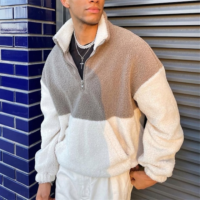  Herre Genser Polarfleece Kvart glidelås genser Kakifarget Halv glidelås Fargeblokk Glidelås Sport & Utendørs Daglig Ferie Polyester Gatemote Grunnleggende Fritid Vinter Klær Gensere Gensere Langermet