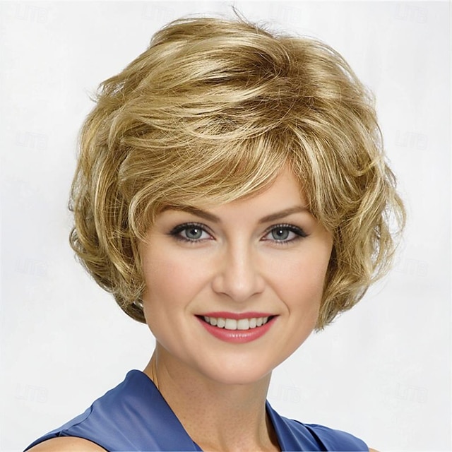  Synthetic Wig Curly With Bangs Machine Made Wig Short A1 A2 A3 A4 Synthetic Hair Women's Soft Fashion Easy to Carry Blonde Brown Silver
