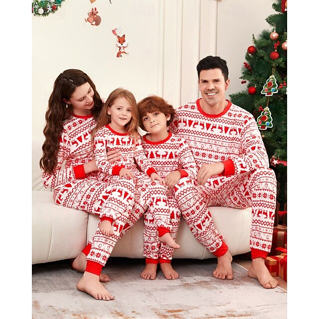 Family Pajamas Christmas Pattern Home Print Red Long Sleeve Active ...