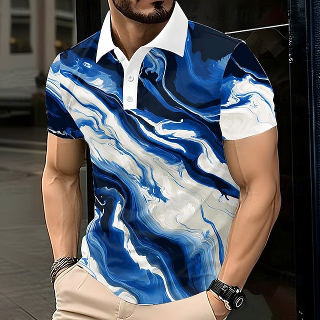  Men's Geometic Polo Short Sleeve Polo Shirts Lapel Business Casual Business Athleisure 3D Print Buttons Summer Red Blue