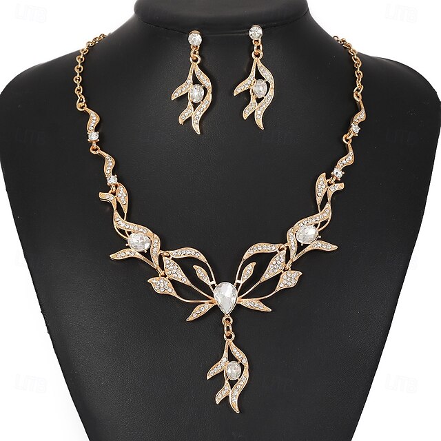  un parure de bijoux de mariée 1 ensemble Zircon Strass Alliage 1 Collier Boucles d'oreilles Femmes Mode Personnalisé Luxe Mignon Géométrique Forme de Feuille Fleur irrégulier Parure de Bijoux Pour
