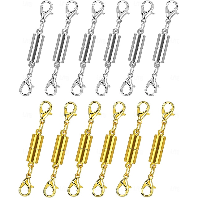  Pacote com 12 fechos e fechos magnéticos para colar. Extensor de joias com ímã forte. Fecho magnético para colar, ideal para fazer pulseiras e colares. Banhado a ouro e prata.