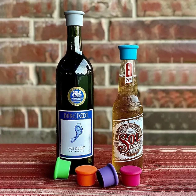 6-Pack Reusable Silicone Wine Stoppers – Glass Corks for Wine, Beer ...