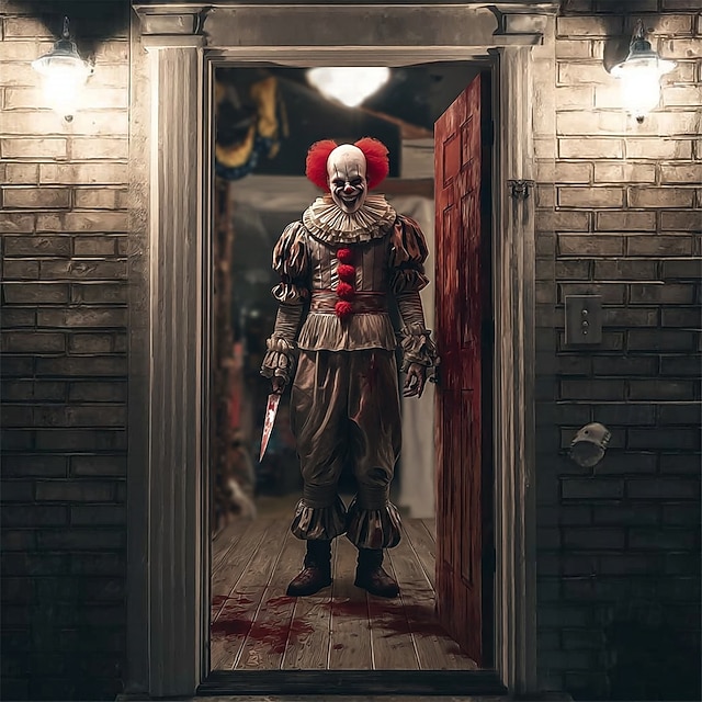  Kryt dveří Venkovní bannery Klaun 3D Temný punk gotický Večírek Outdoor Střelecké pozadí Vchodové dveře Veranda na zdi Bytové dekorace