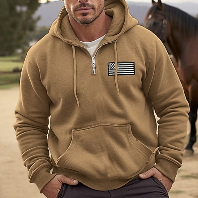  Per uomo Felpa con cappuccio Felpa con cappuccio e zip corta Blu marino Arancione Cachi Grigio chiaro Con Cappuccio Semplice Patchwork Sport & Outdoor Casuale Quotidiano Streetwear Cool Abbigliamento