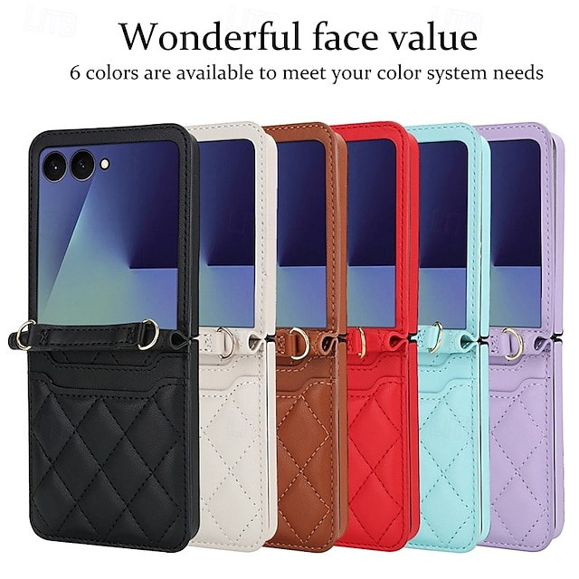  telefono Custodia Per Samsung Galaxy Z Flip 7 Z Flip 6 Z Flip 5 Z Flip 4 Copertura Posteriore con Cordino Slot per Carte Resistente agli urti Retrò TPU Pelle PU
