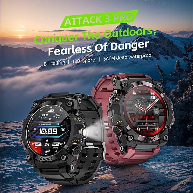  LOKMAT ATTACK 3 PRO Slimme horloge 1.39 inch(es) Smart horloge Bluetooth Stappenteller Gespreksherinnering Slaaptracker Compatibel met: Android iOS Dames Heren Lange stand-by Handsfree bellen