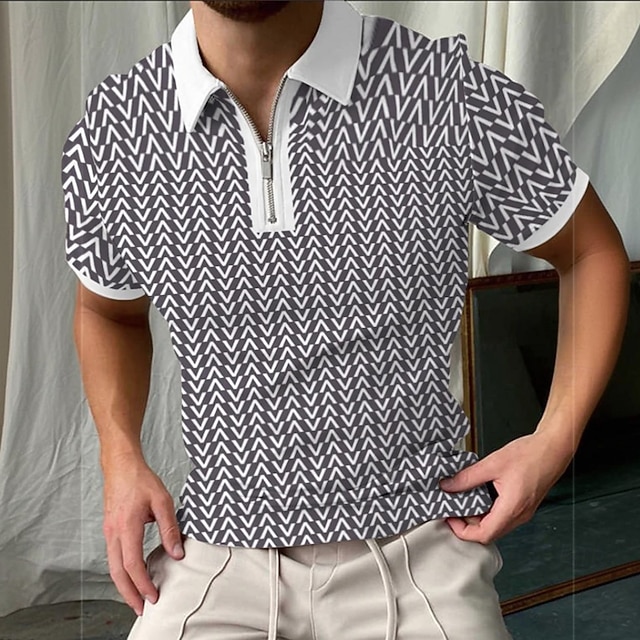  Ανδρικά Γραφική Zip Polo Κοντομάνικο Απορρίπτω Καθημερινά Ένδυση γυμναστικής και άθλησης Καθημερινά Φερμουάρ Καλοκαίρι Μαύρο Πράσινο Καφέ