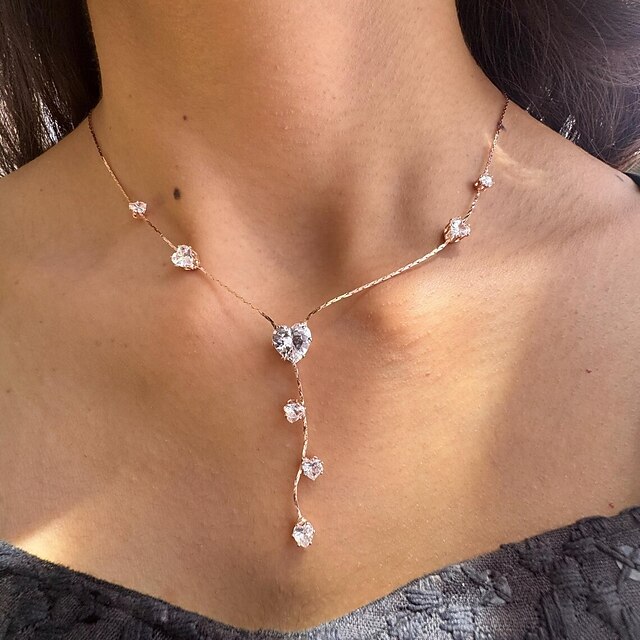 Pendant Necklace Resin Zircon Rhinestones Women's Elegant Cute Artistic Classic Heart Wedding Y Shaped Necklace For Wedding Party Daily4