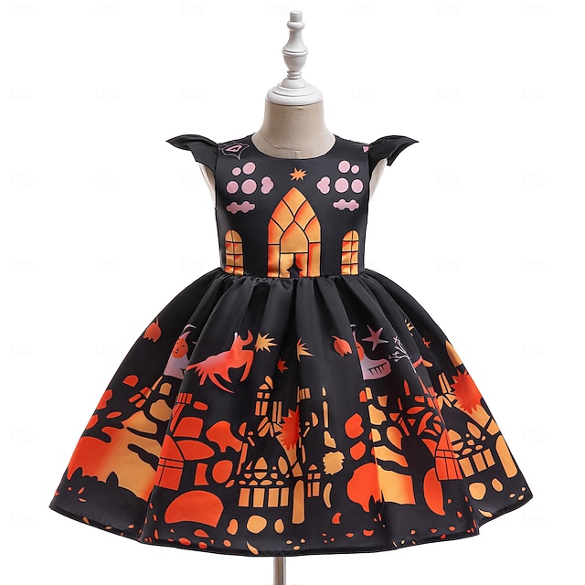  Kinder Mädchen Partykleid Grafik Ärmellos Besonderer Anlass Prinzessin Polyester Partykleid Sommer Frühling 3-10 Jahre Orange