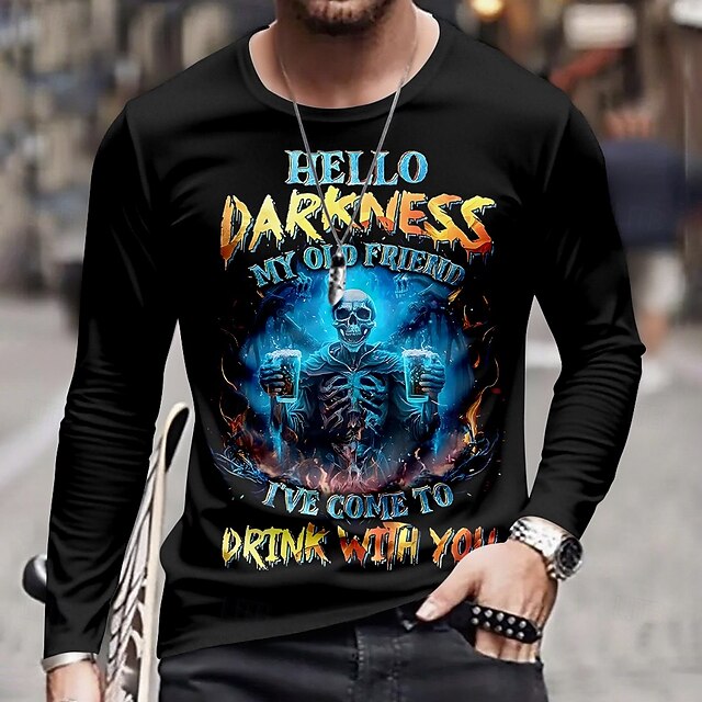 Halloween Men's Skull Reaper T Shirt Long Sleeve T shirt 3D Print Crew Neck Shirt Fashion Exaggerated Street Casual Daily Black Summer Spring Fall Clothing Apparel S M L XL XXL XXXL4