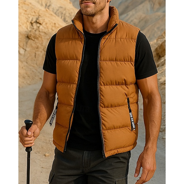  Bărbați Γιλέκο πεζοπορίας Vestă puffer Fără manșon Γιλέκο În aer liber Termic cald Rezistent la Vânt Iarnă Fermoar Buzunar Poliester Negru Alb Galben Vânătoare Pescuit Alpinism