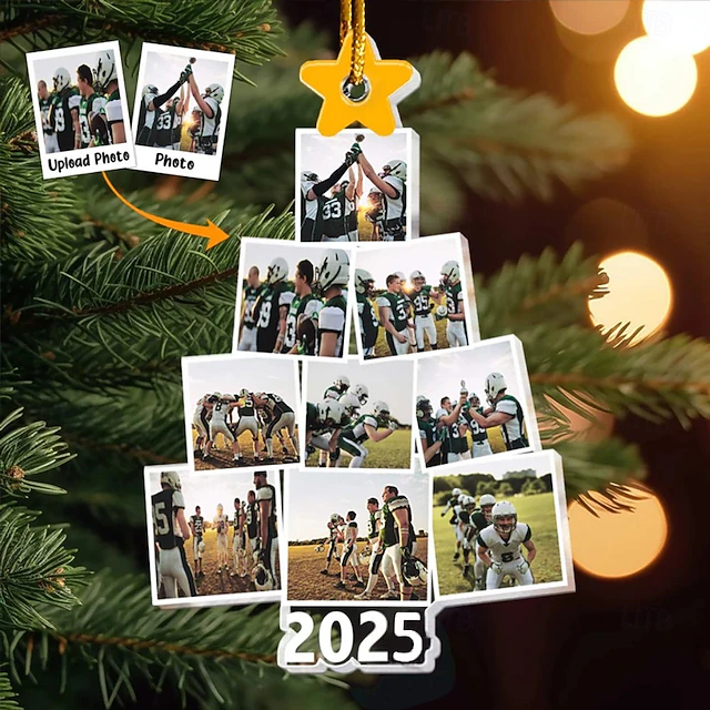 Personalized Christmas Tree Football Team Photo Ornaments Acrylic 2D Custom Picture Frame Decor Christmas Tree Xmas Decoration Hanging Pendant Gifts for Family and Friends 6