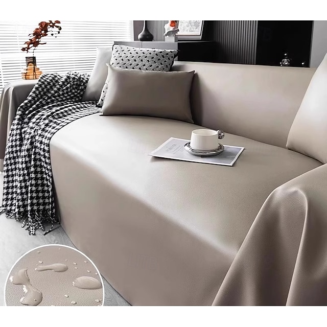  Housse de sofa en faux cuir de luxe anti-rayures housse complète résistante aux cheveux jeté de sofa en une pièce pour toutes les saisons