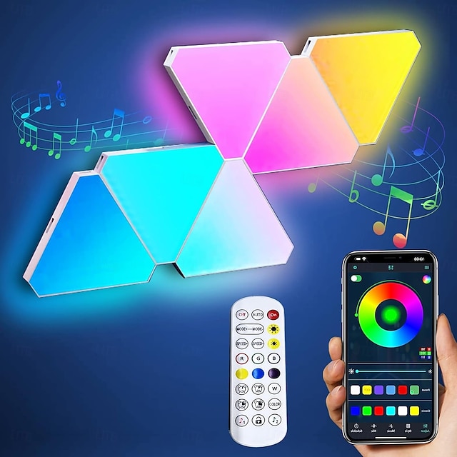  Lampes triangulaires à LED, wi-fi, Bluetooth, USB, ambiance quantique, veilleuse pour chambre à coucher, décoration créative, appliques murales