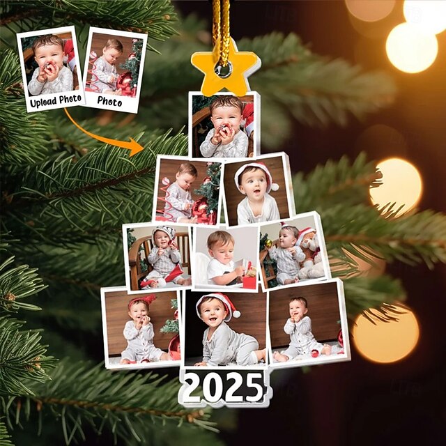 Personalized Christmas Tree Newborn Baby Photo Ornaments Acrylic 2D Custom Picture Frame Decor Christmas Tree Xmas Decoration Hanging Pendant Gifts for Family and Friends 5