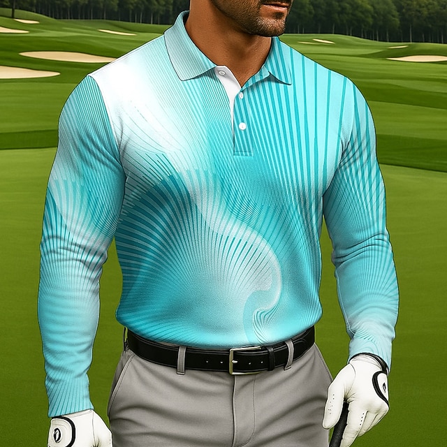  Homme Géométrique Golf Polo manche longue Polos Revers Occasionnel Athleisure Tenue quotidienne Impression 3D Boutons Printemps Automne Hiver Bleu Clair Bleu Violet