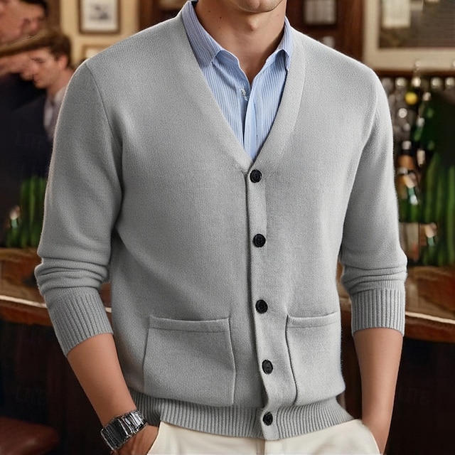  Herren Strickjacke Kurzer Pullover Strickpullover Gerippt Stricken Normale Oberteile Tasche Einfach V Ausschnitt Mode Klassisch Urlaub Alltagskleidung Bekleidung Herbst Winter Weinrot Schwarz M L XL