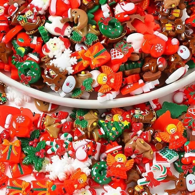 100 stuks gemengde kerstversieringen van hars – doe-het-zelf-accessoires voor haarspeldjes, wenskaarten, telefoonhoesjes en handgemaakte projecten