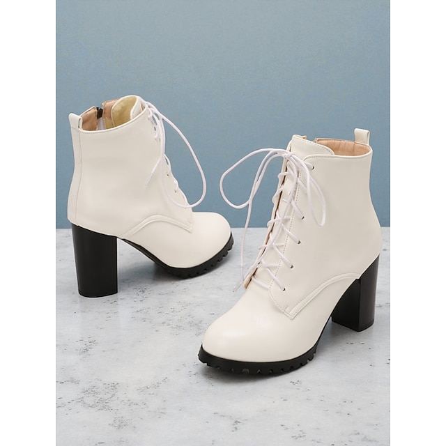  Zwarte leren veterlaarsjes met blokhak voor dames - geschikt voor op het werk, chique zakelijke casual schoenen voor op kantoor &dagelijkse woon-werkverkeer
