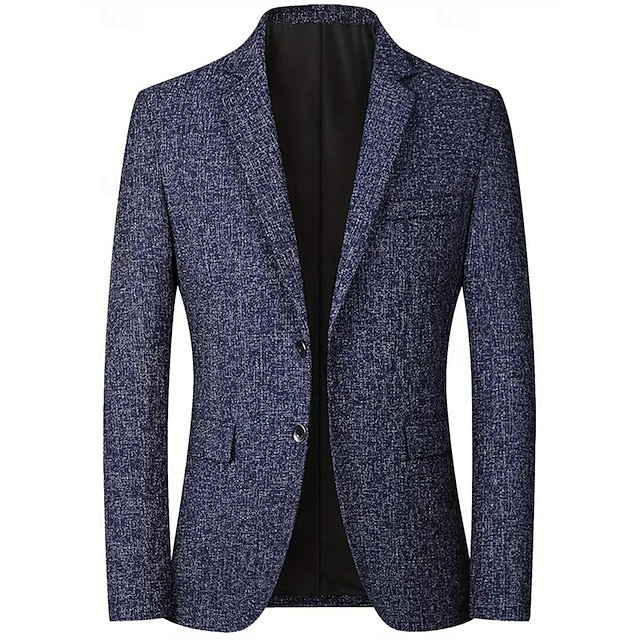  Homens Jaqueta Blazer Colar de entalhe Moda Cor Sólida Blazer Azul Escuro Fino Dois botões de peito simples