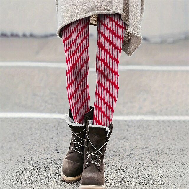 Women's Pants Trousers Leggings Cozy Leggings Streetwear Casual Full Length High Waist Geometic Elastic Waist Print Breathability Comfortable Stretchy Vacation Street Daily Wear Red Summer Spring Fall4