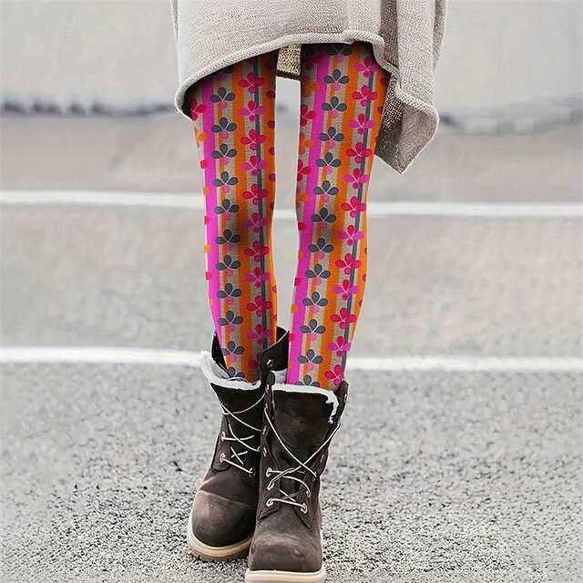 Women's Pants Trousers Leggings Cozy Leggings Streetwear Casual Full Length High Waist Graphic Stripe Elastic Waist Print Breathability Comfortable Stretchy Vacation Street Daily Wear Rose Summer4