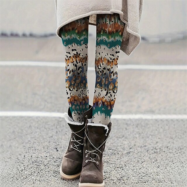 Women's Pants Trousers Leggings Cozy Leggings Streetwear Casual Full Length High Waist Leopard Color Block Elastic Waist Print Breathability Comfortable Stretchy Vacation Street Daily Wear Blue4