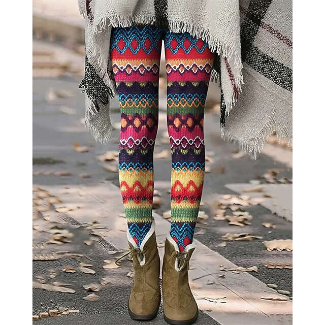 Women's Pants Trousers Leggings Cozy Leggings Casual Boho Full Length High Waist Geometic Elastic Waist Print Breathability Comfortable Stretchy Vacation Street Daily Wear Rose Summer Spring Fall4