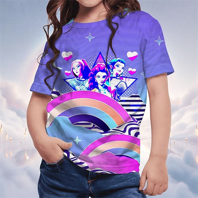  Kpop Demon Hunter trendy anime styl roztomilé dívčí letní tričko s krátkým rukávem, prodyšné a pohodlné tištěné dětské módní tričko pro volný čas hravý styl roztomilý design zábavná grafika kvalitní