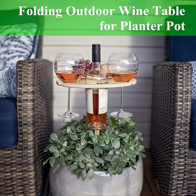  Tavolo pieghevole per vino da esterno per fioriera, portabottiglie da spiaggia e da prato, tavolo da campeggio da viaggio, design a croce in legno, adatto per mobili da giardino