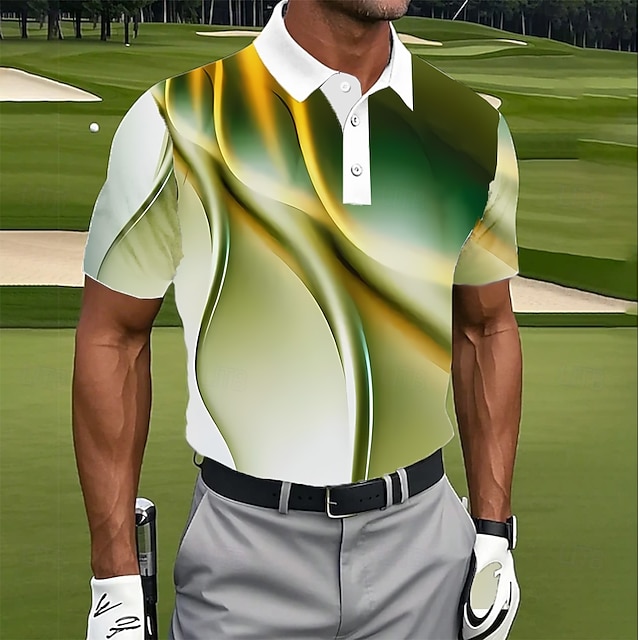  Férfi Geometriai Golf Póló Rövid ujjú Pólóingek Hajtóka Alkalmi Sportruházat Hétköznapi viselet 3D nyomtatás Gombok Nyár Medence Bíbor Lóhere