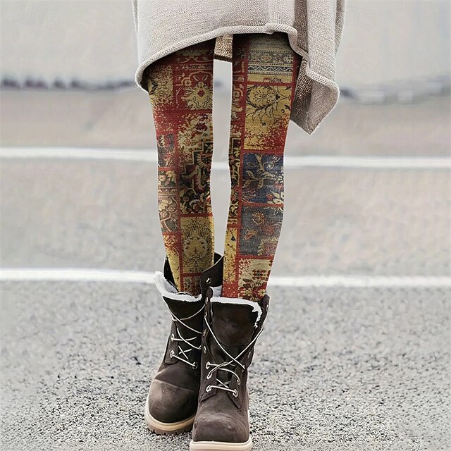 Women's Pants Trousers Leggings Cozy Leggings Vintage Casual Full Length High Waist Floral Elastic Waist Print Breathability Comfortable Stretchy Vacation Street Daily Wear Yellow Summer Spring Fall4