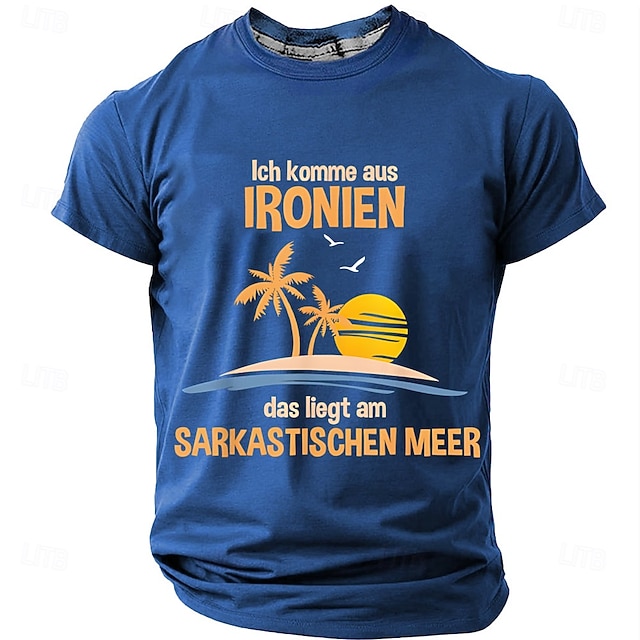  Vtipné ironické sarkastické pánské grafické tričko | Německý vtip 'Pocházím z ironie' Tropical Design Tee