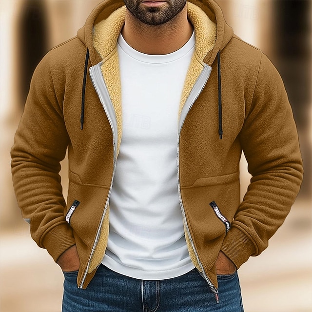  Hombre Sudadera Sudadera con capucha y cremallera completa Sudadera con capucha de lana Sudadera con capucha forrada de polar Rojo tinto Negro Blanco Verde Ejército Azul Marino Con Capucha Plano