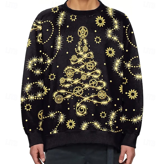  Jul Herr Julgran Pullover tröja Stickat Rund halsringning Ledigt Semester Gata Dagligen 3D-utskrift Stickat Håller värmen Långärmad Vår Höst Vinter Svart