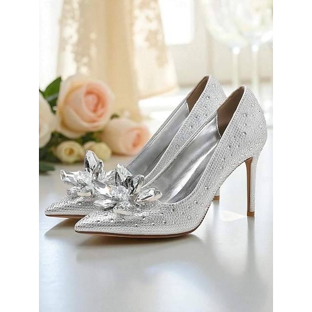  Women's Gold Crystal Embellished High Heel Pumps - Sparkly Rhinestone Pointed Toe Stilettos for Wedding, Evening Party and Formal Occasions