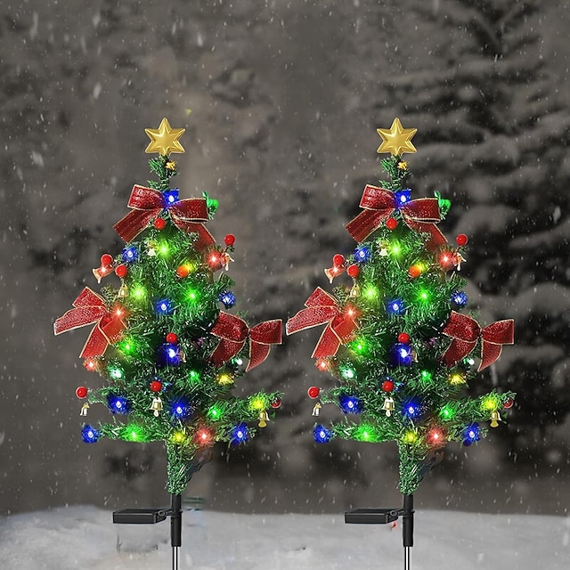  Lumières de sapin de Noël solaires décorations de sapin de Noël en LED artificielles étanches à l’extérieur mini sapins de Noël pré-éclairés à énergie solaire avec lumières pour jardin pelouse chemin